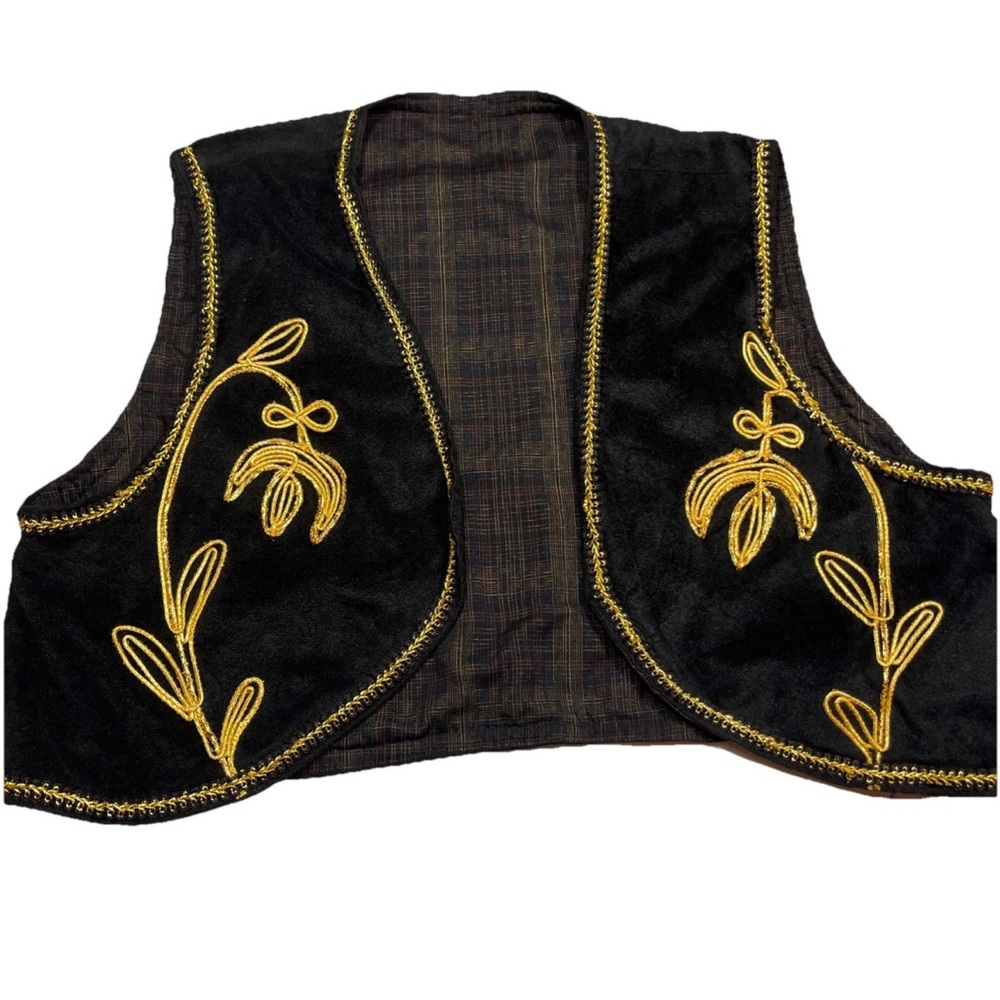 GENIE VEST BLACK Velvet GOLD metallic Desert Prince Sultan Costume Adult M LARGE